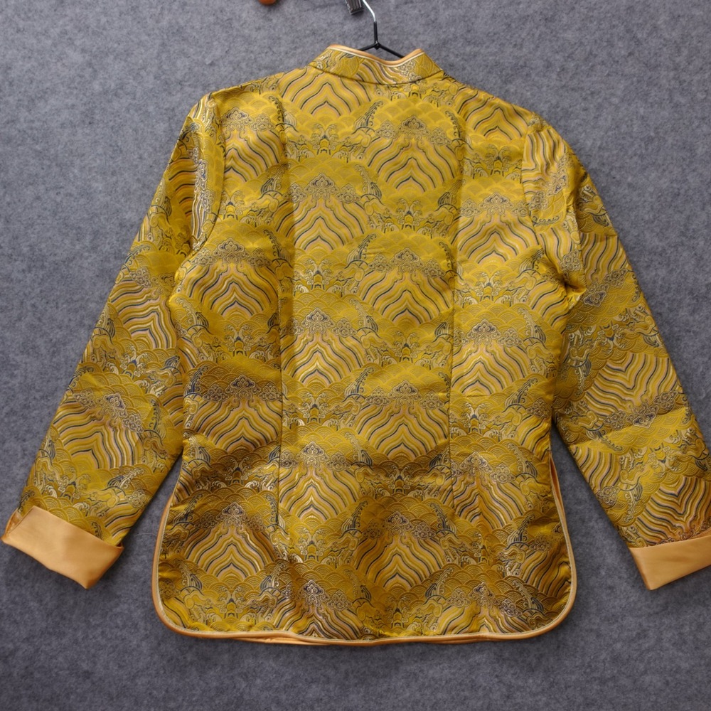 Mandarin Collar Tang Suit Jacket Womens S Yellow Silk Brocade Chinese Cheongsam - Picture 2 of 13